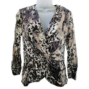 Tadashi Collection Top Womens 6 Silk Blend Animal Print Ruched Blouse Whimsigoth